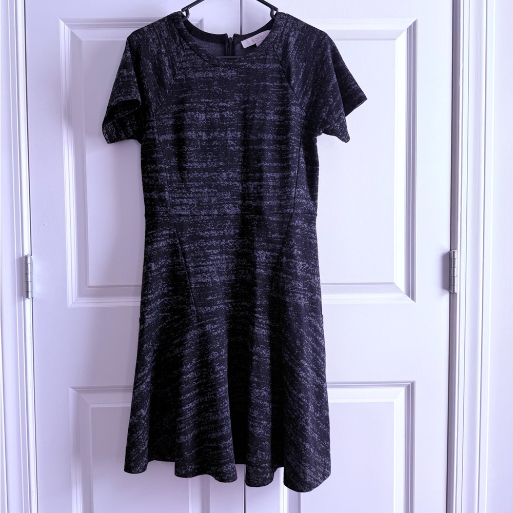LOFT Black and Gray Textured Mini Dress